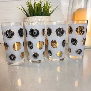 Libbey Vintage Frosted Glass High Ball 12oz Gold & Black Coins Around the World